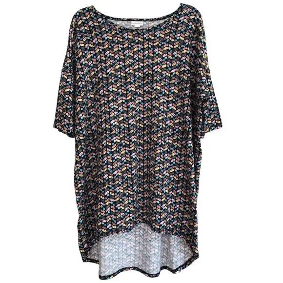 LuLaRoe NWOT Irma multicolor pattern tunic top sz L short sleeve pink mauve - Picture 2 of 6